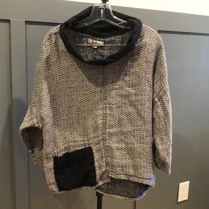 FLAX 100% linen black patterned shirt with one pocket.  Size P (size 4-6)